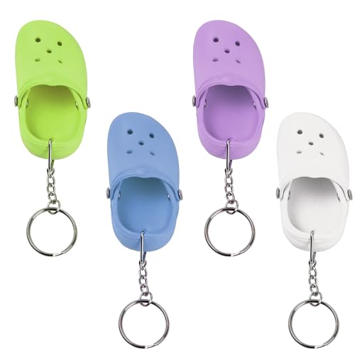 Wisebom 4 Stück Mini Schuhe Schlüsselanhänger, Mini Strand Loch Schuh Schlüsselanhänger, Lustige Schuhe Anhänger Trendiger Schlüsselanhänger für Frauen und Männer, Dekoratives Zubehör für Rucksäcke von Wisebom