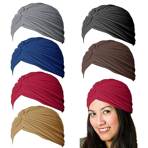 Wisebom 6 Stück weicher afrikanischer Turban für Damen, 6 Farben, Schleife, Kopfbedeckung, weich, Turban, Plissee, modisch, für Damen und Mädchen, 6 Farben, 58 von Wisebom