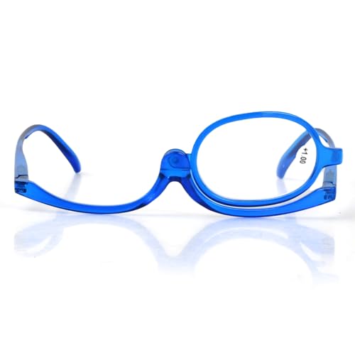 Wisebom Klappbaren Make Up Schminkbrille, Vergrößerungs-Kosmetik-Lesebrille Drehbare Einscheiben-Schminkbrille Faltbare Augen Make up Brille Lesebrille Rotierende für Frauen, Blau + 1.0 von Wisebom