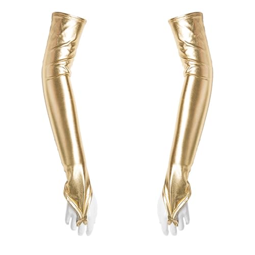 Wisebom Lange Handschuhe Damen Satin Fingerhandschuhe Damen Abendhandschuhe Halbhandschuhe für Opera Fest Party, Maskerade, Cosplay-Kostüme, Halloween-Party (Gold, Universalcode) von Wisebom