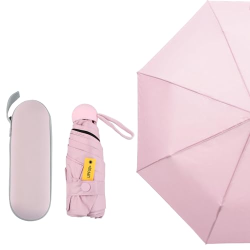 Wisebom Mini-regenschirm, Taschenschirme mit 6 Rippen Kleiner UV-regenschirm, Winddichter Regenschirm mit Kapselhülle, Faltbarer Reise Taschenschirme, Tragbarer SonnenschutzRegenschirm (Rosa) von Wisebom