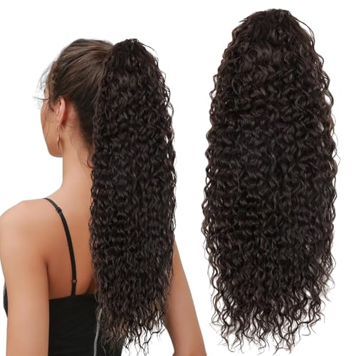 Wisebom Ponytail Extension Klammer 62cm Haarteil Pferdeschwanz Lang Lockige Wellige Ponytail Extension mit Kordelzug für Damen Synthetik Haare Extensions (Braun) von Wisebom