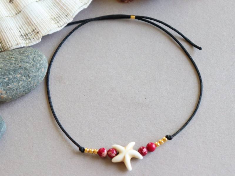 Seestern Fußkettchen Rote Türkis Perlen Strand Fußkettchen von WishANDdesign