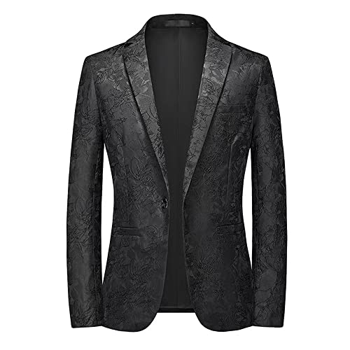 WishKu Anzug Jacke Männer Bronzieren Frühling Herbst Blazer Jacke Herren Slim Fit Mode Temperament Casual Jacke Herren Bankett Abschlussball Das Neue Business Jacke Herren A-Black1 5XL von WishKu