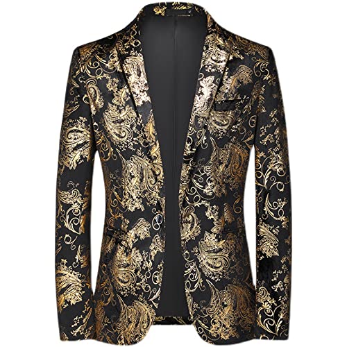 WishKu Anzug Jacke Männer Bronzieren Frühling Herbst Blazer Jacke Herren Slim Fit Mode Temperament Casual Jacke Herren Bankett Abschlussball Das Neue Business Jacke Herren E-Gold 6XL von WishKu