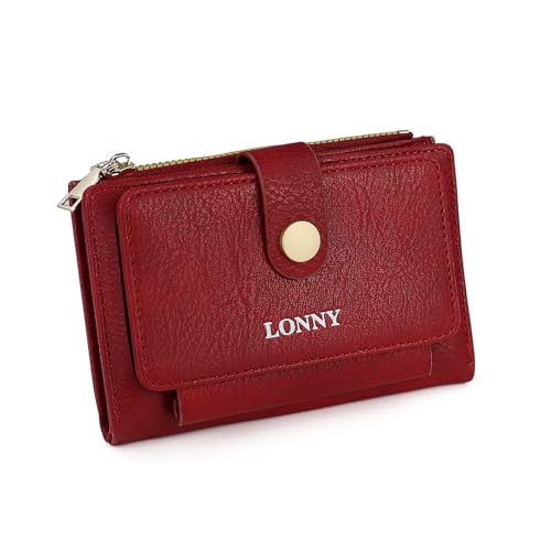 WishLotus Damen-Geldbörse, Kartenhalter mit mehreren Fächern, weiches PU-Leder, kompakte Faltbörse mit Reißverschlussfach, Rot/Ausflug, einfarbig (Getaway Solids), modisch von WishLotus