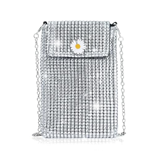 WishLotus Pailletten-Crossbag, glitzernde Pailletten-Abend-Handtasche mit abnehmbarer Kette, glitzernde Umhängetasche für Damen und Mädchen, silber von WishLotus