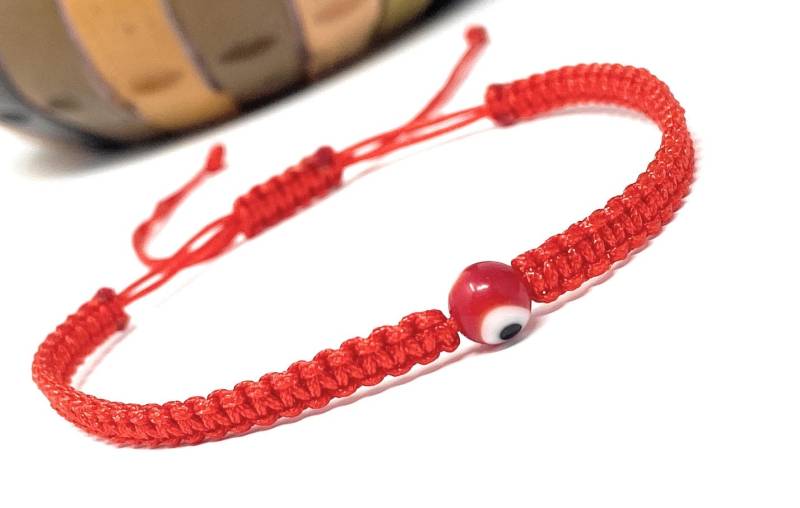 Rotes Makramee Evil Eye Armband | Einstellbare Runde Form Charm Minimalist Schutz Evileye Freundschafts Gewebt von WishSilverJewelry