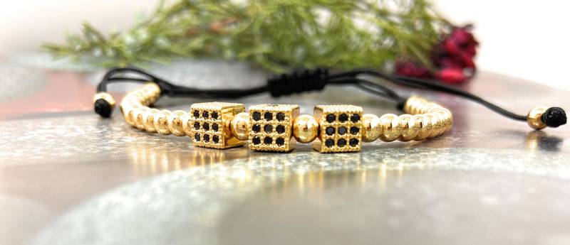 Zirkonia Fashion Men Cube Armband | Rose Gold Einstellbar Pave 14K Füllte Würfel Charms Geschenk Zum Vatertag von WishSilverJewelry