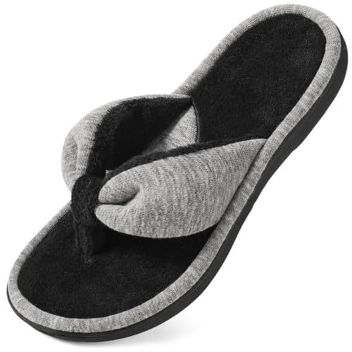 Wishcotton Damen-Flip-Flops aus Memory-Schaum, gemütlich, für den Innenbereich, Sommer, leicht, offener Zehenbereich, Haus-Sandalen, GRAU von Wishcotton