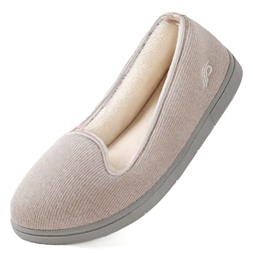 Wishcotton Hausschuhe Damen Leichte und Atmungsaktive Slip On Slippers Bequeme Pantoffeln Memory Schaum mit rutschfester Gummisohle für Innen & Außen, Hellgrau, 37EU von Wishcotton