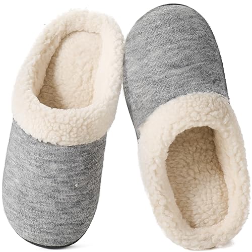 Wishcotton Hausschuhe Damen Plüsch Slippers, Warme und Bequeme Pantoffeln mit rutschfester Memory Foam Gummisohle,Hellgrau,40.5/41.5EU von Wishcotton