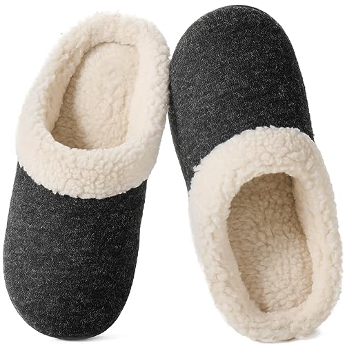 Wishcotton Hausschuhe Damen Plüsch Slippers, Warme und Bequeme Pantoffeln mit rutschfester Memory Foam Gummisohle,Schwarz,40.5/41.5EU von Wishcotton