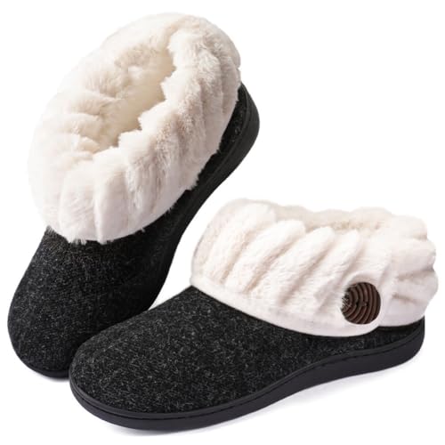 Wishcotton Frauen süß gemütliche Flauschige Filz Memory Foam Hausschuhe drinnen draußen rutschfeste Gummisohle Hausschuhe,Schwarz,40EU Wishcotton Frauen süß gemütliche Flauschige Filz Memory Foam Hausschuhe drinnen draußen rutschfeste Gummisohle Hausschuhe,Schwarz,40EU von Wishcotton