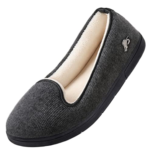 Wishcotton Hausschuhe Damen Leichte und Atmungsaktive Slip On Slippers Bequeme Pantoffeln Memory Schaum mit rutschfester Gummisohle für Innen & Außen, Dunkelgrau, 37EU von Wishcotton