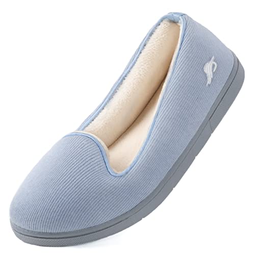 Wishcotton Hausschuhe Damen Leichte und Atmungsaktive Slip On Slippers Bequeme Pantoffeln Memory Schaum mit Rutschfester Gummisohle für Innen & Außen, Hellblau, 40EU von Wishcotton