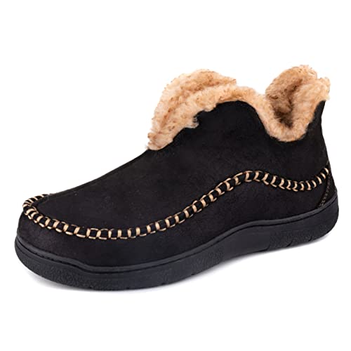 Wishcotton Hausschuhe Herren Wildleder Pantoffeln mit Fleecefutter, weiche und rutschfeste Gummisohle, Warme und bequeme Winter Mokassin,Schwarz,45EU von Wishcotton