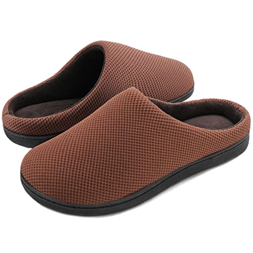 Wishcotton Hausschuhe Herren Zweifarbige Memory Foam Warme Weiche Pantoffeln mit rutschfester Gummisohle, Angenehme Slippers Indoor Outdoor,Kaffeebraun,42.5/43.5 EU von Wishcotton