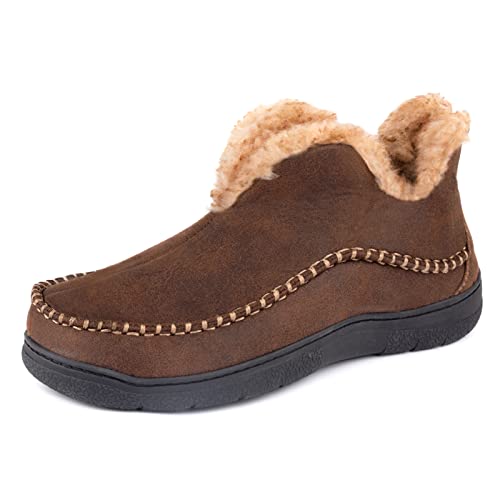 Wishcotton Hausschuhe Herren Wildleder Pantoffeln mit Fleecefutter, weiche und rutschfeste Gummisohle, Warme und bequeme Winter Mokassin,Kaffeebraun,43EU von Wishcotton