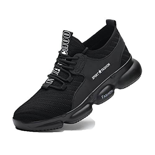 Wishes Arbeitsschuhe Sicherheitsschuhe Herren Damen Leicht mit Stahlkappe Schutzschuhe Sportlich Atmungsaktiv Schuhe Anti-Smashing Anti-Piercing Schwarz Grau Blau 832black43 von Wishes