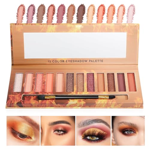 WishesMar 12 Farben Nudetöne Braun Lidschatten Palette Schimmer Matte MakeUp Kosmetik Satte Farben Augenschatten Pulver Makeup für den Profi und Täglichen Gebrauch von WishesMar