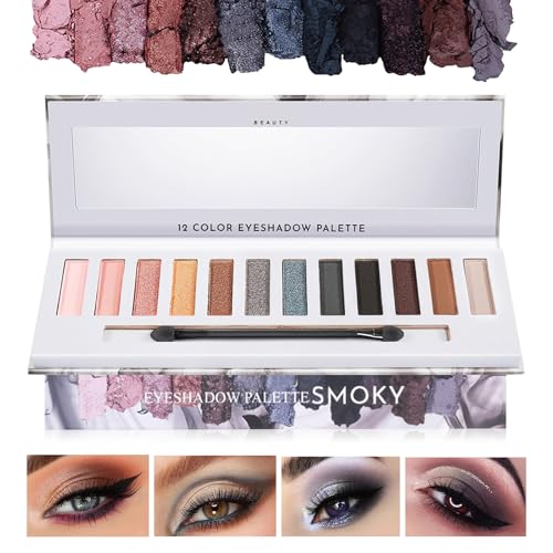 WishesMar 12 Farben Smoky Lidschatten Palette Schimmer Matte MakeUp Kosmetik Satte Farben Augenschatten Pulver Makeup für den Profi und Täglichen Gebrauch von WishesMar