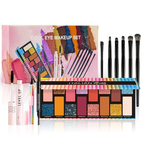 WishesMar Voll Make-up Sets mit 16 Farben Lidschatten Eyeliner Augenbraue Maskara Make-up Pinsel - Komplettes Set an Kosmetika für Augen Alles in Einem Schminkset für Augen Make up von WishesMar