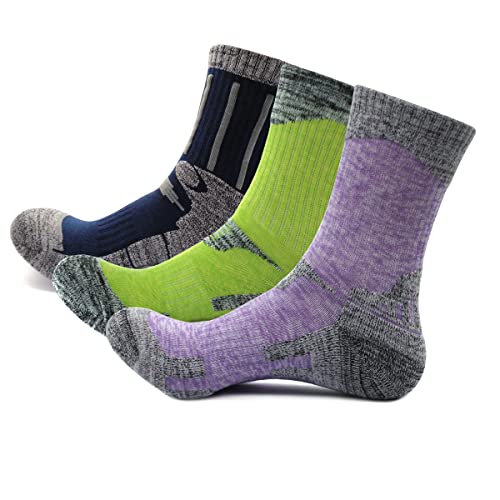 3 Paar Wandersocken für Herren und Damen, Größe 35-40, Anti-Blasen, weich, warm, bequem, atmungsaktiv, Naturbaumwolle, gepolstert, gut für Outdoor-Sportarten, Laufen, Trekking, Golf, Camping von Wishinn