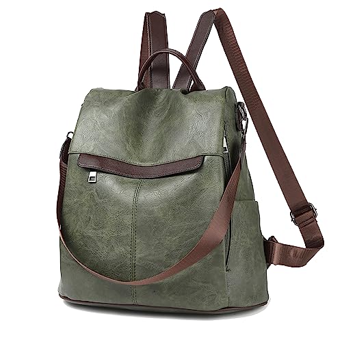 Wishliker Damen Rucksack Anti Diebstahl wasserdichte Leder Multifunktions Schultaschen,Green von Wishliker