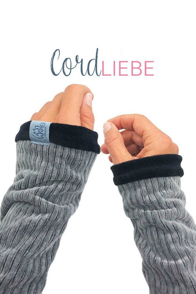 Wishproject® Armstulpen Cord Grau, Damen Pulswärmer Kuschel-Weiche Stoffe & Hochwertige Herstellung in Deutschland von Wishproject®