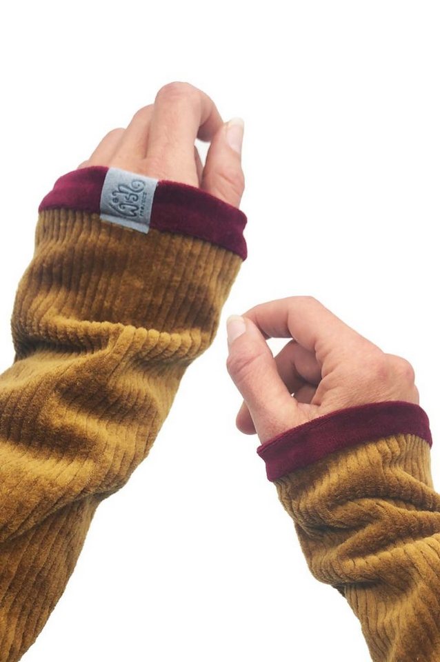 Wishproject® Armstulpen Pulswärmer Cord-Cognac Weiche Stoffe & Hochwertige Herstellung in Deutschland von Wishproject®