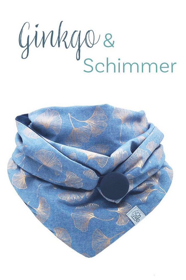 Wishproject® Dreieckstuch Damen Dreieckstuch, Blau mit goldenem Muster, XXL Schal, Loopschal, Hergestellt in Deutschland, Langlebig und Stilvoll von Wishproject®