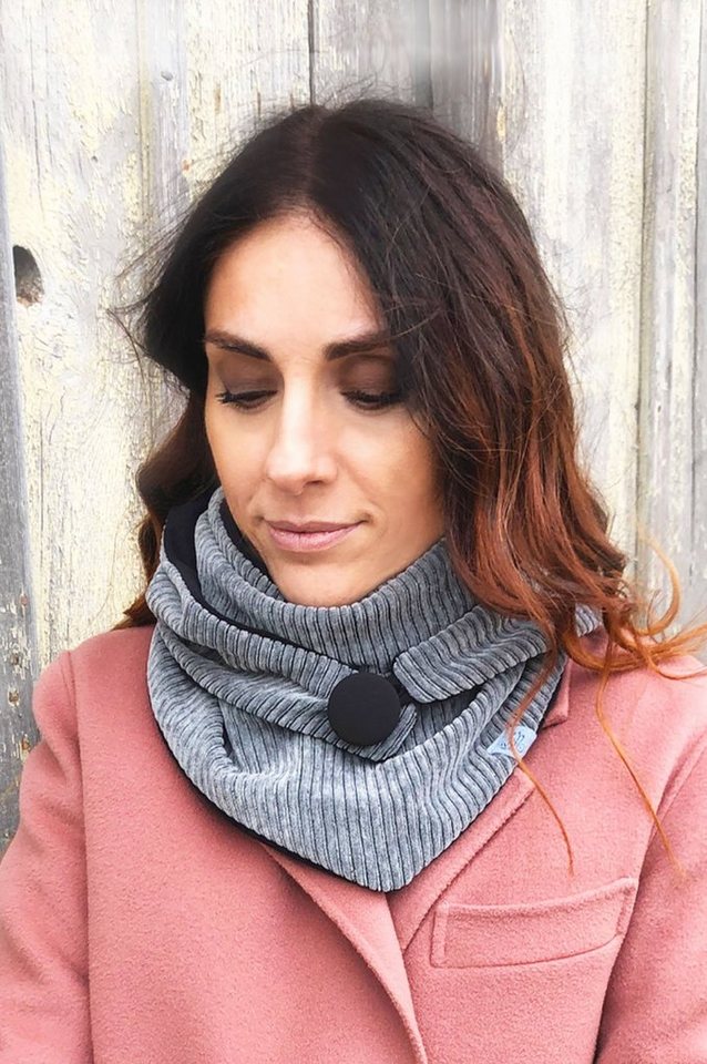 Wishproject® Dreieckstuch Damen Dreieckstuch, Cord, Grau & Schwarz, XXL Schal, Loopschal, Hergestellt in Deutschland, Langlebig und Stilvoll von Wishproject®