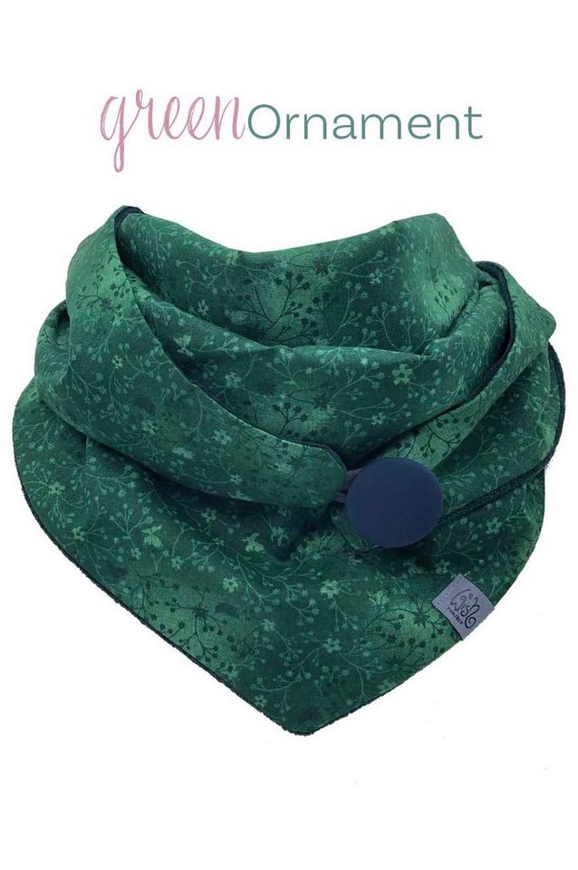 Wishproject® Dreieckstuch Damen Tuch, Halstuch in Dunkelgrün, Kapuzenschal, Schlauchschal mit Blüten Design von Wishproject®