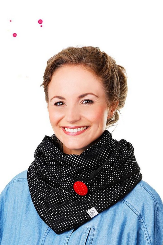 Wishproject® Halstuch Schwarz mit Weißen Punkten, Loopschal, Rundschal, Hergestellt in Deutschland, Hochwertige Materialien von Wishproject®