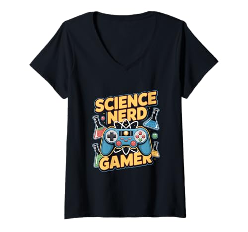 Damen Wissenschaft Gaming Science Nerd Gamer Chemie Physik T-Shirt mit V-Ausschnitt Damen Wissenschaft Gaming Science Nerd Gamer Chemie Physik T-Shirt mit V-Ausschnitt von Wissenschaft Chemie Physik Gamer Nerd Labor