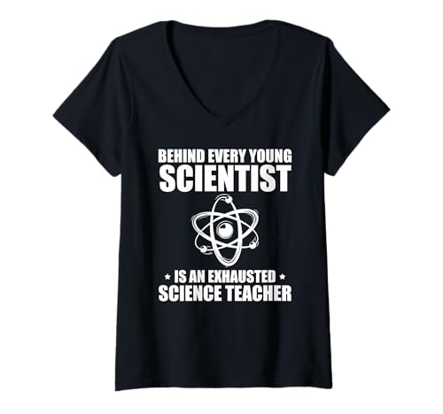 Damen Hinter Jedem Jungen Forscher Steht Lehrer Humor T-Shirt mit V-Ausschnitt Damen Hinter Jedem Jungen Forscher Steht Lehrer Humor T-Shirt mit V-Ausschnitt von Wissenschaft Physik Chemie Lehrer Nerd Fan