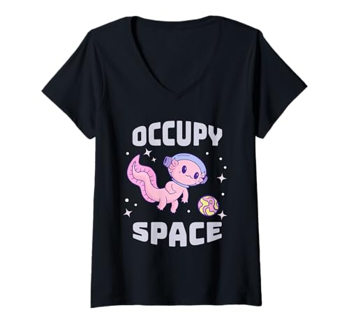 Damen Occupy Space Axolotl Weltraum Galaxy Sterne Mars T-Shirt mit V-Ausschnitt Damen Occupy Space Axolotl Weltraum Galaxy Sterne Mars T-Shirt mit V-Ausschnitt von Wissenschaft Weltraum Raumfahrt Sterne Mars