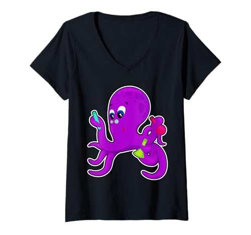 Damen Krake Wissenschaftler Reagenzglas T-Shirt mit V-Ausschnitt von Wissenschaftler Reagenzglas