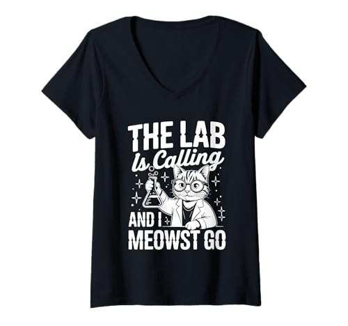 Damen The Lab is Calling and I Meowst Go Science Cat Nerd - T-Shirt mit V-Ausschnitt Damen The Lab is Calling and I Meowst Go Science Cat Nerd - T-Shirt mit V-Ausschnitt von Wissenschafts Worthälfte Katzenhumor