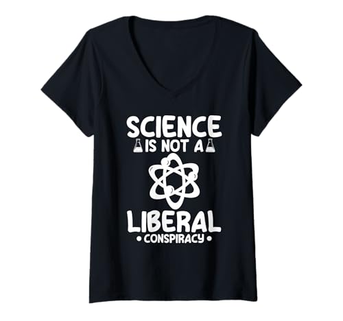 Damen Wissenschaft Ist Keine Politische Verschwörung Humor T-Shirt mit V-Ausschnitt von Wissenschaftsfreunde Nerd Denken Witz
