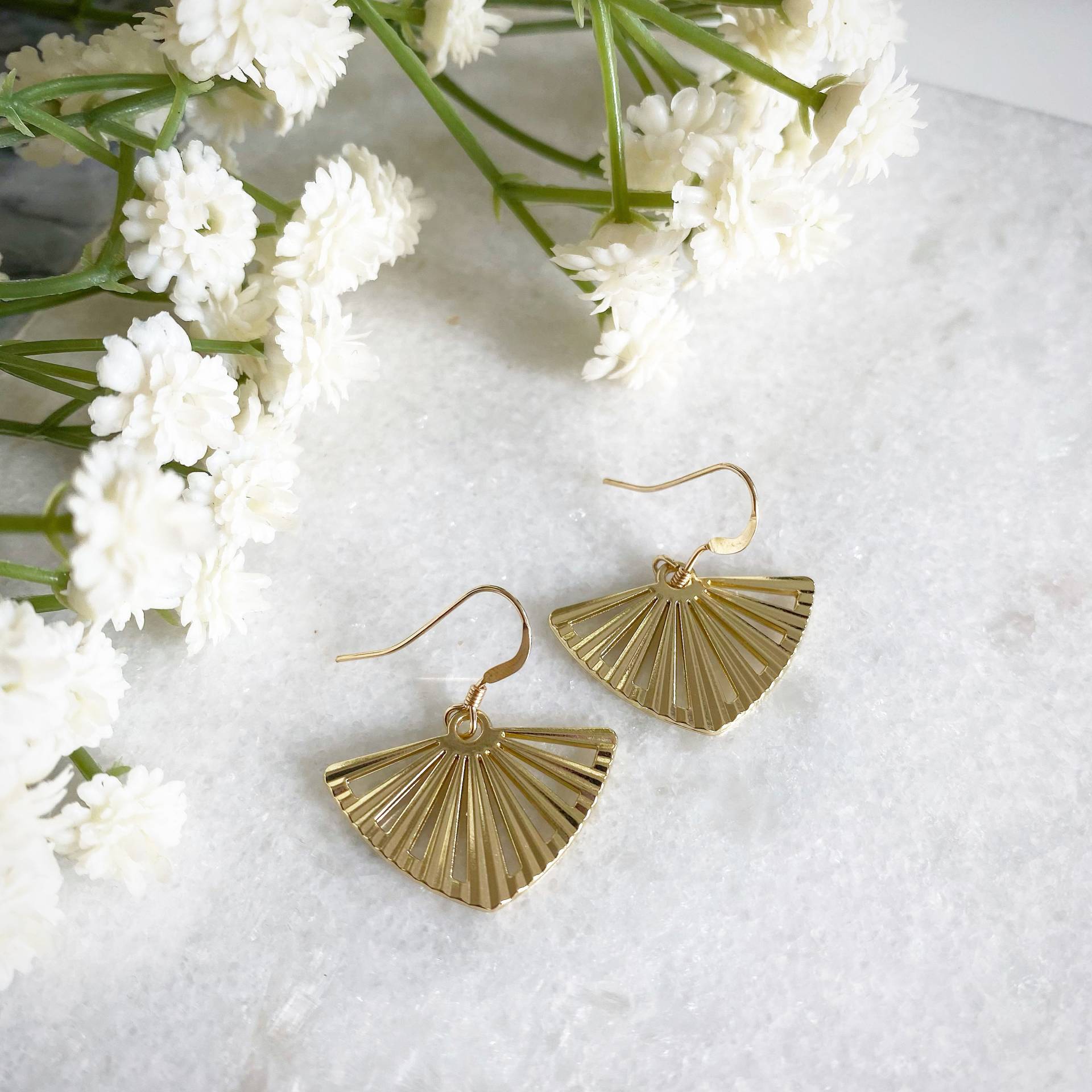 Goldfächer Ohrringe Art Deco Stil Goldfächer Ohrringe Art Deco Stil von WisteriaLondon
