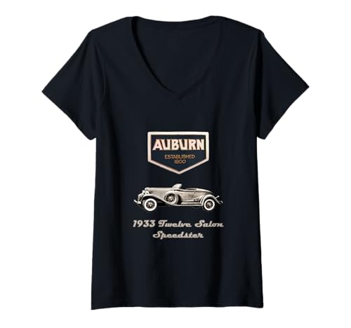 Damen Auburn 1933 Zwölf Salon Flitzer Auto T-Shirt mit V-Ausschnitt Damen Auburn 1933 Zwölf Salon Flitzer Auto T-Shirt mit V-Ausschnitt von Wistful