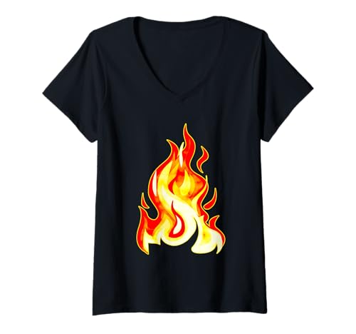 Wistful Damen Feuer Flamme Blaze V-Ausschnitt T-Shirt Schwarz S von Wistful