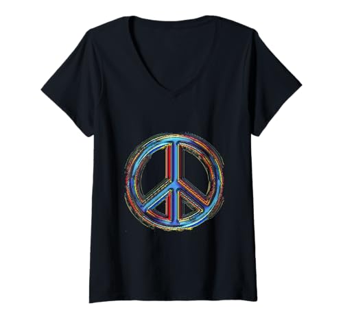 Damen Friedenszeichen Künstlerisch T-Shirt mit V-Ausschnitt Damen Friedenszeichen Künstlerisch T-Shirt mit V-Ausschnitt von Wistful