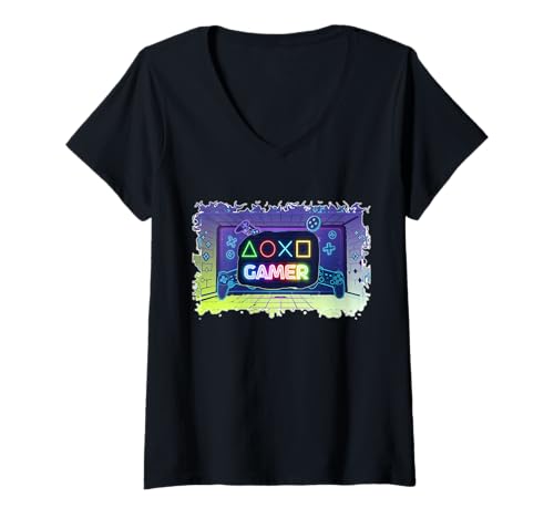 Damen Gamer Videospiele Player T-Shirt mit V-Ausschnitt Damen Gamer Videospiele Player T-Shirt mit V-Ausschnitt von Wistful