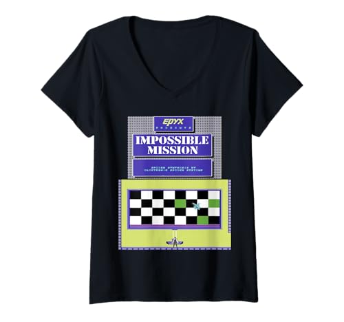 Damen Impossible Mission Classic Videospiel Commodore T-Shirt mit V-Ausschnitt von Wistful