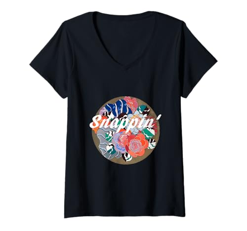 Damen Snappin' Flowers Kunstkreis T-Shirt mit V-Ausschnitt von Wistful