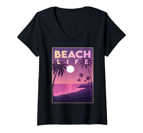 Damen Strandleben T-Shirt mit V-Ausschnitt Damen Strandleben T-Shirt mit V-Ausschnitt von Wistful