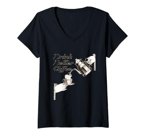 Damen Vintage Ad Trink Better Kaffee T-Shirt mit V-Ausschnitt Damen Vintage Ad Trink Better Kaffee T-Shirt mit V-Ausschnitt von Wistful